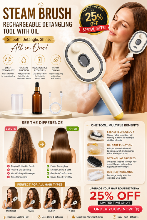 Steam Brush | Rechargeable Detangling Tool with Oil